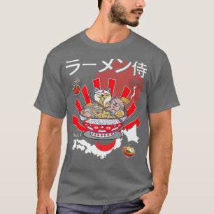 kawaii-katten eten ramen noedels en Japanse letter T-shirt