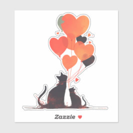 Kawaii Katten met Harten Ballonnen Sticker