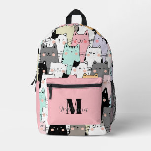 Kawaii Katten Patroon Monogram Naam Bedrukte Rugzak
