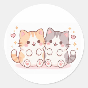 Kawaii Katten Vrienden Ronde Sticker