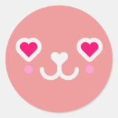 Kawaii kattengezicht - roze wit ronde sticker (Voorkant)
