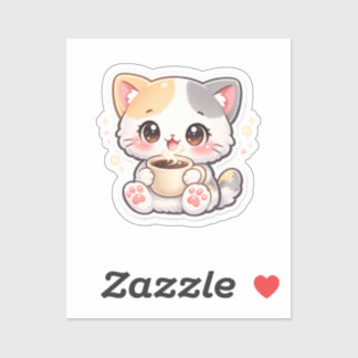 Kawaii Kattenkoffie Rechthoekige Sticker – Knuffel