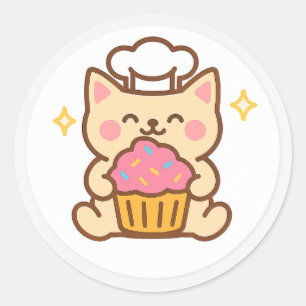 Kawaii kattenkok met cupcake sticker