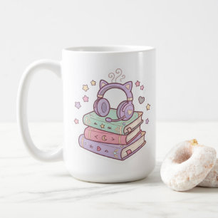 Kawaii Kattenkop Hoofdtelefoon Magische Boeken Mok
