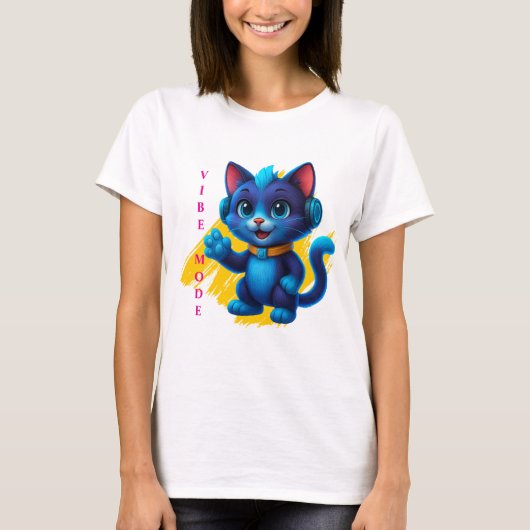 Kawaii Katze mit Kopfhörern T-shirt (Voorkant)