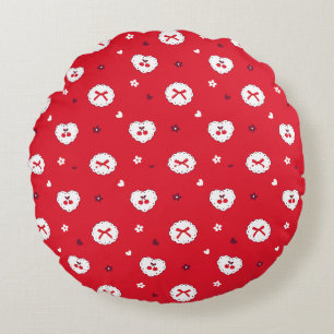 Kawaii Kersen en Bogen Patroon Rond Kussen