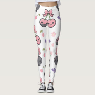 Kawaii Kersen Schedel Leggings Halloween Roze
