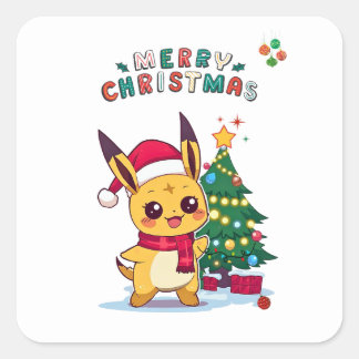 Kawaii Kerst Karakter | Vakantiekunst voor Anime Vierkante Sticker