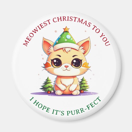 Kawaii Kerst Kitten Vakantie Kat Pun Magneet (Voorkant)