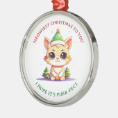 Kawaii Kerst Kitten Vakantie Kat Pun Metalen Ornament (Links)