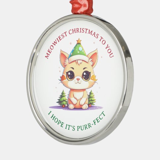 Kawaii Kerst Kitten Vakantie Kat Pun Metalen Ornament (Links)