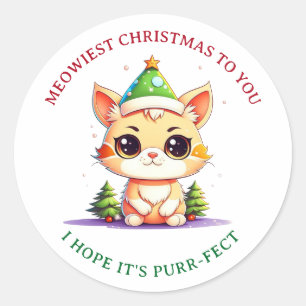 Kawaii Kerst Kitten Vakantie Kat Pun Ronde Sticker