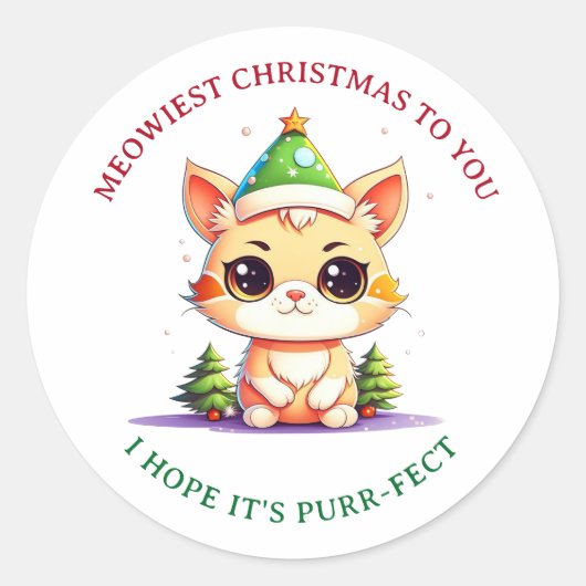 Kawaii Kerst Kitten Vakantie Kat Pun Ronde Sticker (Voorkant)
