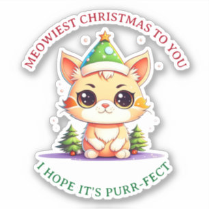 Kawaii Kerst Kitten Vakantie Kat Pun Sticker