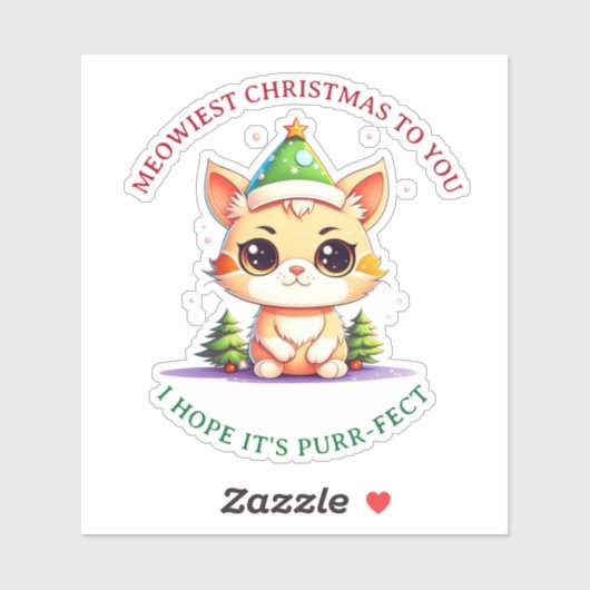 Kawaii Kerst Kitten Vakantie Kat Pun Sticker (Vel)