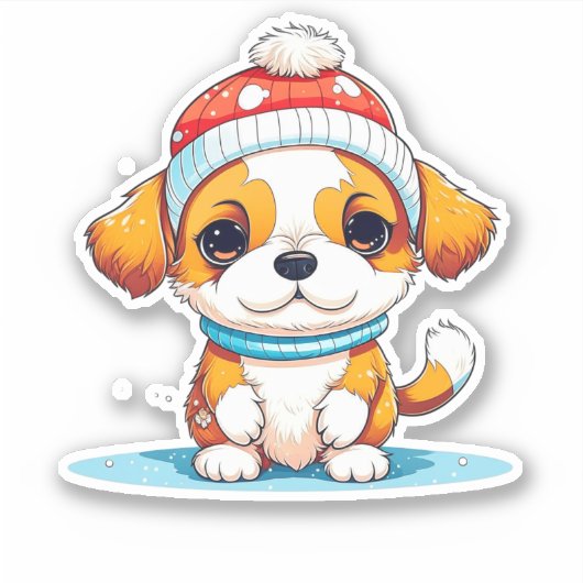 Kawaii Kerst Puppy Hond Sticker (Voorkant)