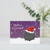 Kawaii kerst zwarte kat feestdagenkaart (Staand voorkant)