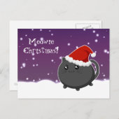 Kawaii kerst zwarte kat feestdagenkaart (Voorkant / Achterkant)
