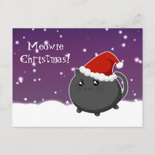 Kawaii kerst zwarte kat feestdagenkaart