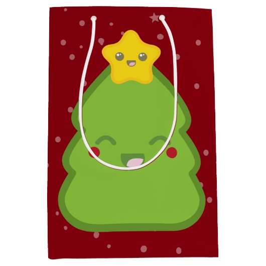 Kawaii kerstboom en Star Gift Bag Medium Cadeauzakje (Voorkant)
