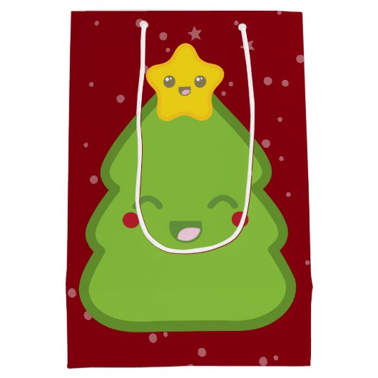 Kawaii kerstboom en Star Gift Bag Medium Cadeauzakje (Achterkant)
