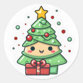 Kawaii kerstboom ronde sticker (Voorkant)