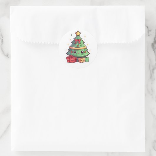 Kawaii kerstboom ronde sticker (Tas)