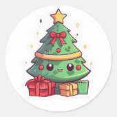 Kawaii kerstboom ronde sticker (Voorkant)