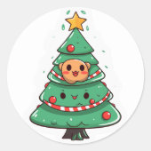 Kawaii kerstboom ronde sticker (Voorkant)