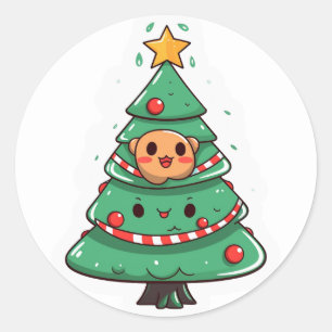 Kawaii kerstboom ronde sticker
