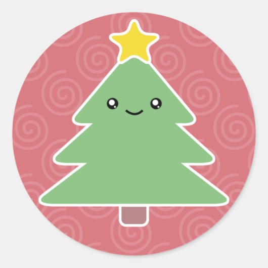 Kawaii Kerstboomvakantie Ronde Sticker (Voorkant)