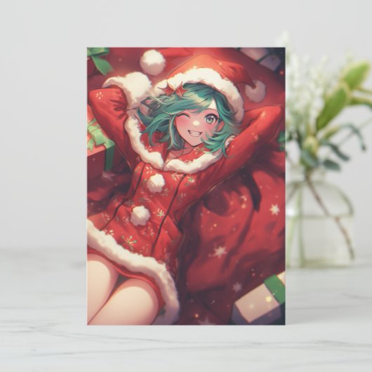Kawaii Kerstcadeaus Gifts Santa Anime Meisje Feestdagenkaart (Staand voorkant)
