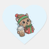 Kawaii Kerstkat Hartvormige Cadeau Stickers (Voorkant)