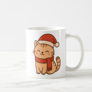 Kawaii Kerstkat met Sjaal Koffiemok