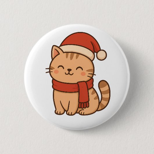 Kawaii Kerstkat met Sjaal Ronde Button 5,7 Cm (Voorkant)