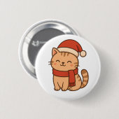 Kawaii Kerstkat met Sjaal Ronde Button 5,7 Cm (Voorkant /achterkant)