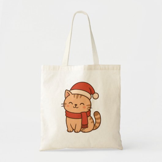 Kawaii Kerstkat met Sjaal Tote Bag (Voorkant)