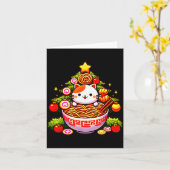 Kawaii Kerstkat Ramen Kerstboom Vakantie  Kaart (Gele Bloem)