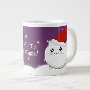 Kawaii kerstkatje grote koffiekop