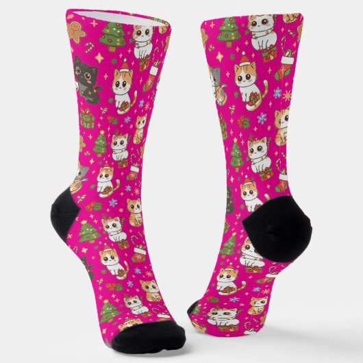 Kawaii Kerstkatten Kerstpatroon Crew Soks Sokken (Gebogen)