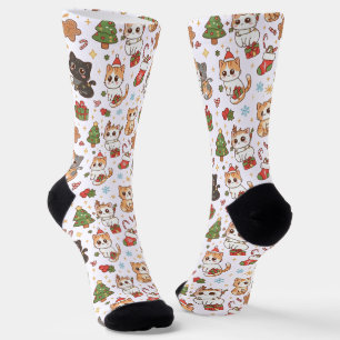 Kawaii Kerstkatten Vakantiepatroon Crew Soks Sokken
