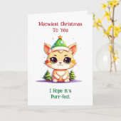 Kawaii Kerstkitten en Gelukkig Nieuwjaar Kaart (Gele Bloem)