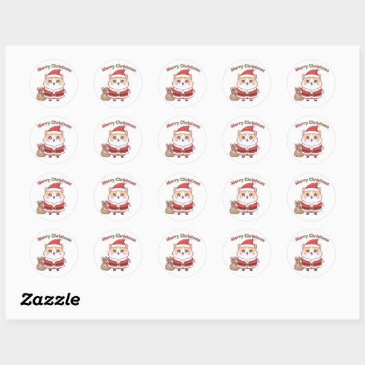 Kawaii Kerstman Kat Kerstmis Vakantie Cadeau Ronde Sticker (Vel)