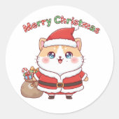 Kawaii Kerstman Kat Kerstmis Vakantie Cadeau Ronde Sticker (Voorkant)