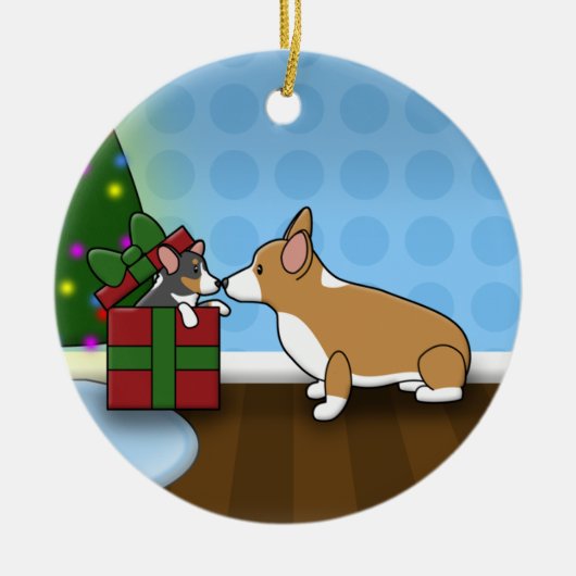 Kawaii Kerstmis Corgi Puppy Gift Ornament (Voorkant)