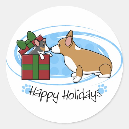 Kawaii Kerstmis Corgi Puppy Gift Ronde Sticker (Voorkant)