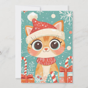 Kawaii Kerstmis Kat Suikerstok Cadeaus Aangepaste Feestdagenkaart