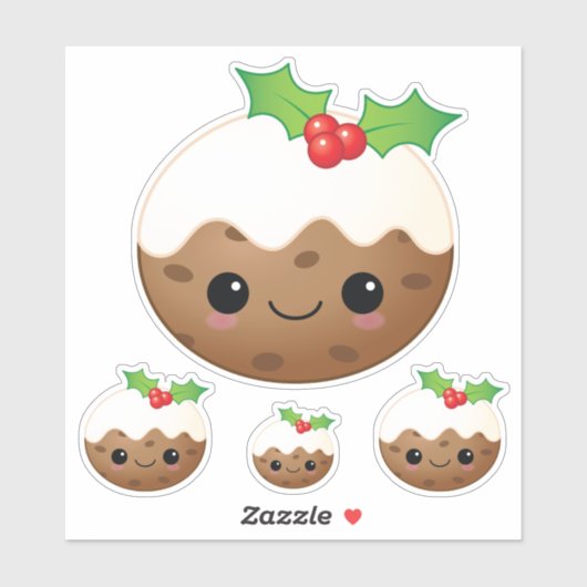 Kawaii Kerstmis - Pudding Cute Cartoon Xmas set 4 Sticker (Vel)