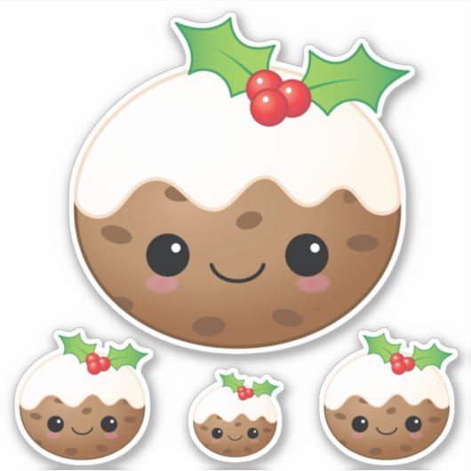 Kawaii Kerstmis - Pudding Cute Cartoon Xmas set 4 Sticker (Voorkant)