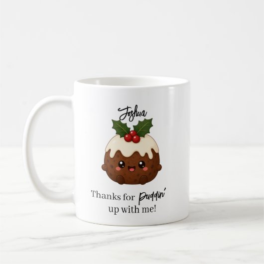 Kawaii Kerstpudding Grappig Gepersonaliseerd Cadea Koffiemok (Links)
